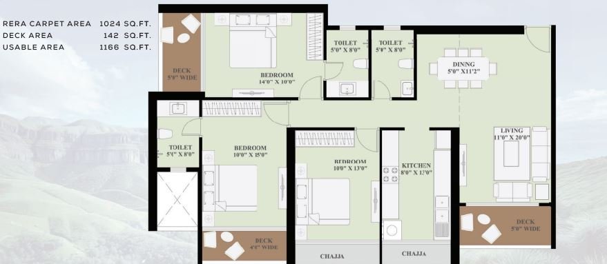 3 BHK-1203 Sqft